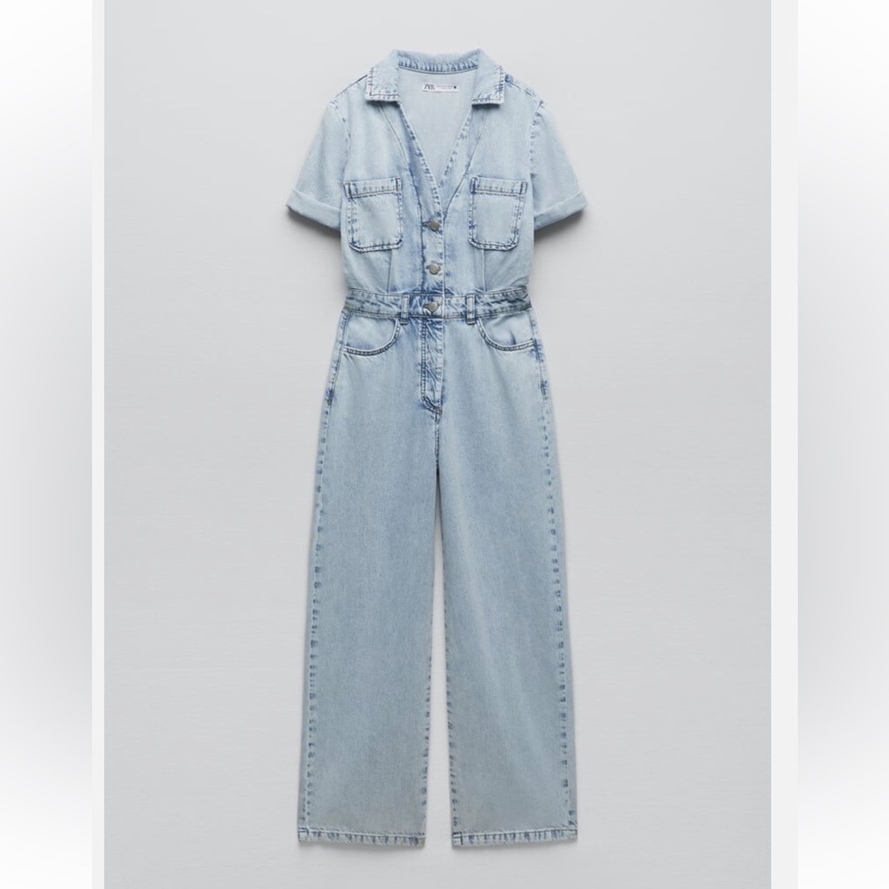 Zara Light Blue Denim Jumpsuit
